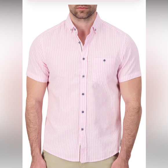 Pink striped linen/cotton blend shirt - Picture 1 of 13
